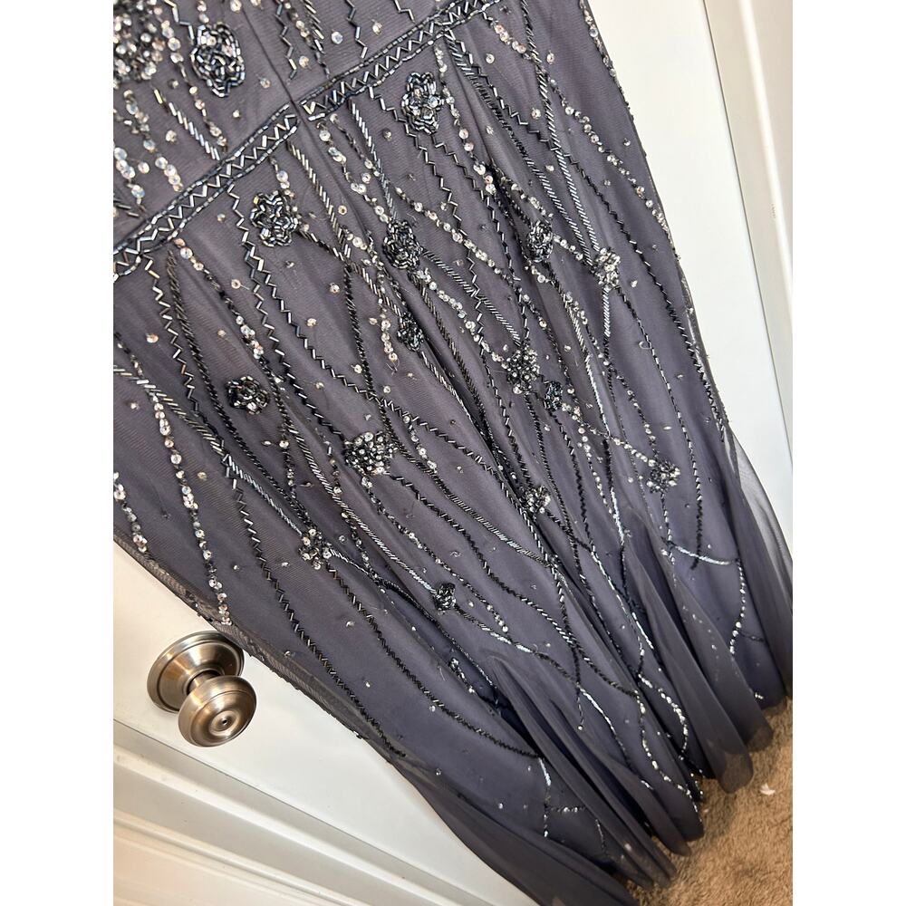 Adrianna Papell Women's Platinum Beaded Formal Gown Maxi Dress Dark Grey Size 18 - Picture 8 of 15